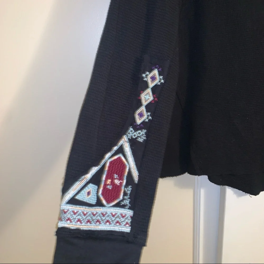 Shyanne Embroidered Black 100% Cotton Raw Hem Thermal Shirt